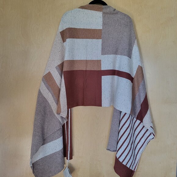 Garnet Hill Cashmere Wrap Scarf Rust Patchwork One Size - Picture 2 of 13